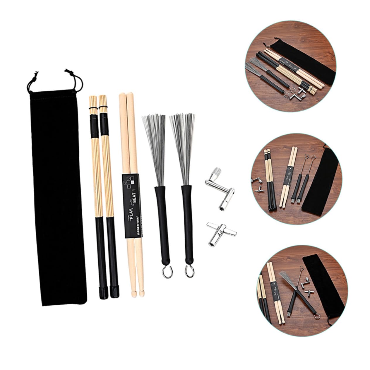 ifundom 1set Bacchette Per Batteria Con Chiave Di Tuning Spazzole e Borsa Pratica Kit Completo Per Batteristi Professionisti e Principianti