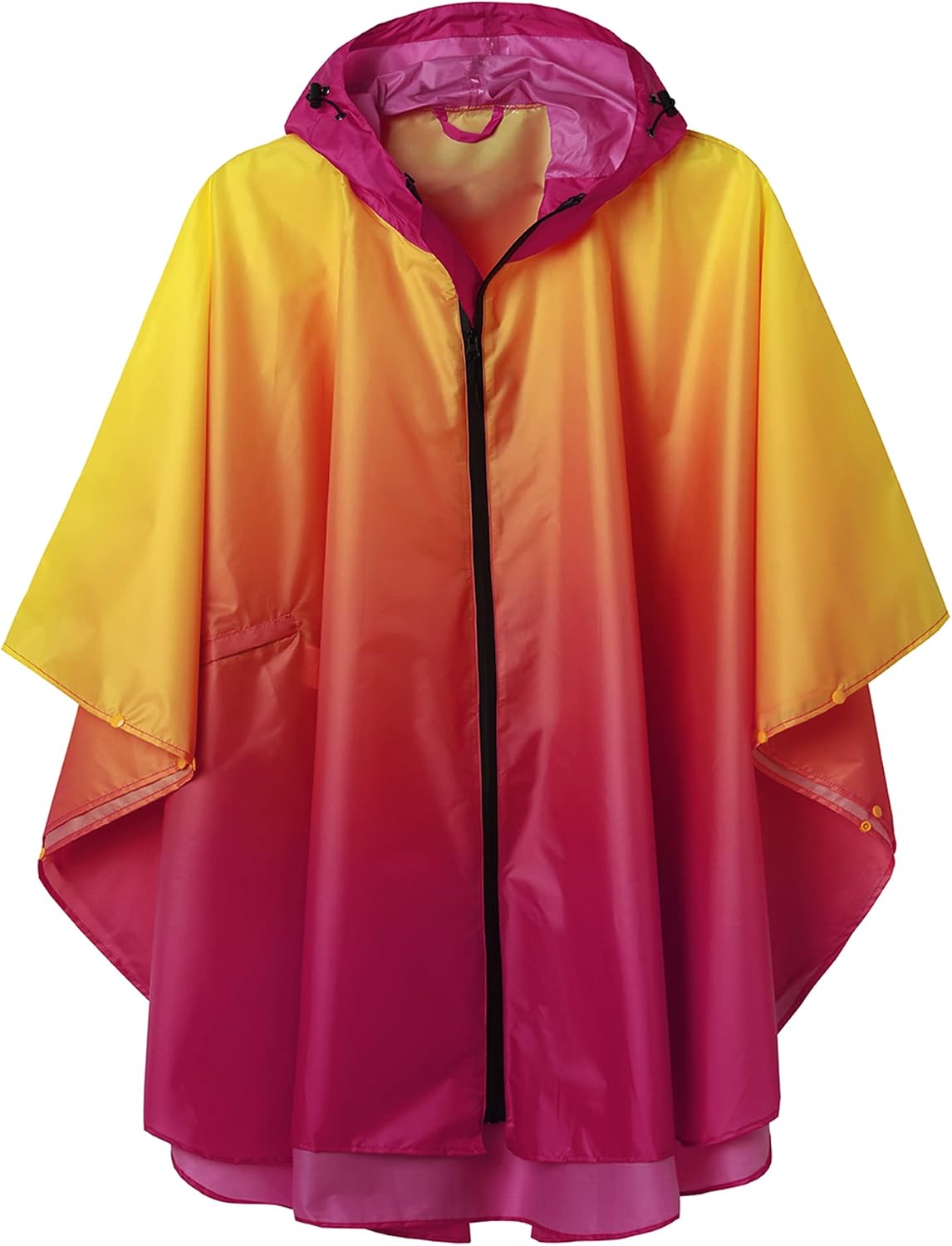 SaphiRose Unisex Rain Poncho Raincoat Hooded for Adults Women with Pockets One Size Gradient Yellow-rose Red