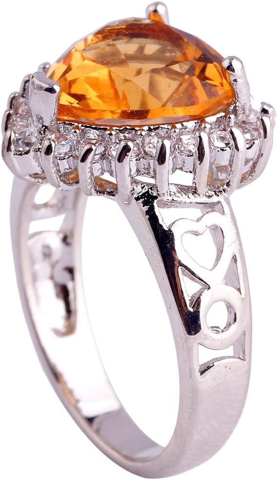 Psiroy Women's 925 Sterling Silver Plated Simulated Rainbow Topaz Heart Halo Wedding Ring - Image 3