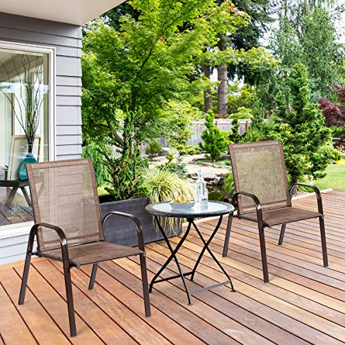 Image of Giantex 2 Piece Patio Chairs, Outdoor Camping Chairs with Breathable Fabric, Set of 2 Garden Chairs with Armrest High Backrest for Garden Patio Pool Beach Yard Space Saving (1, Brown)