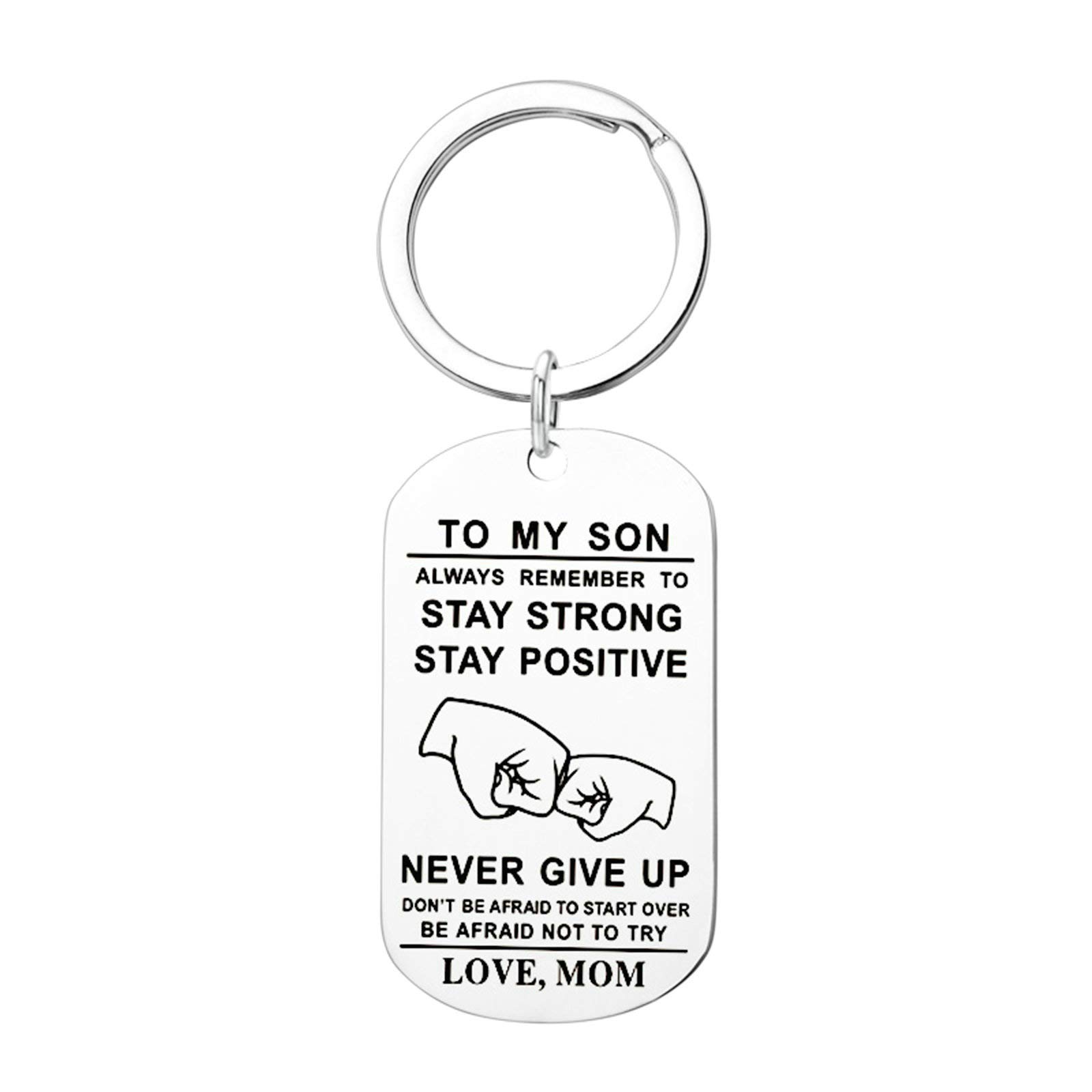 AYDOME Womens Stainless Steel Keychain Pendant Dog Tag Engraved to My Son Daughter.Never GIVE UP Key Chain Men