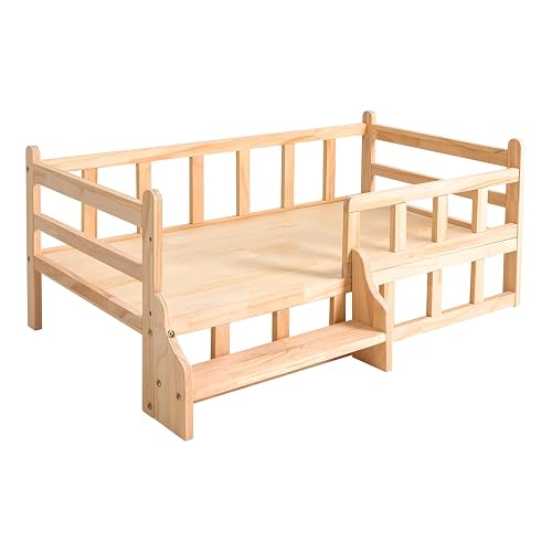 Solid Pine Wood Pet Bed for Cats Dogs, 66lb Platform