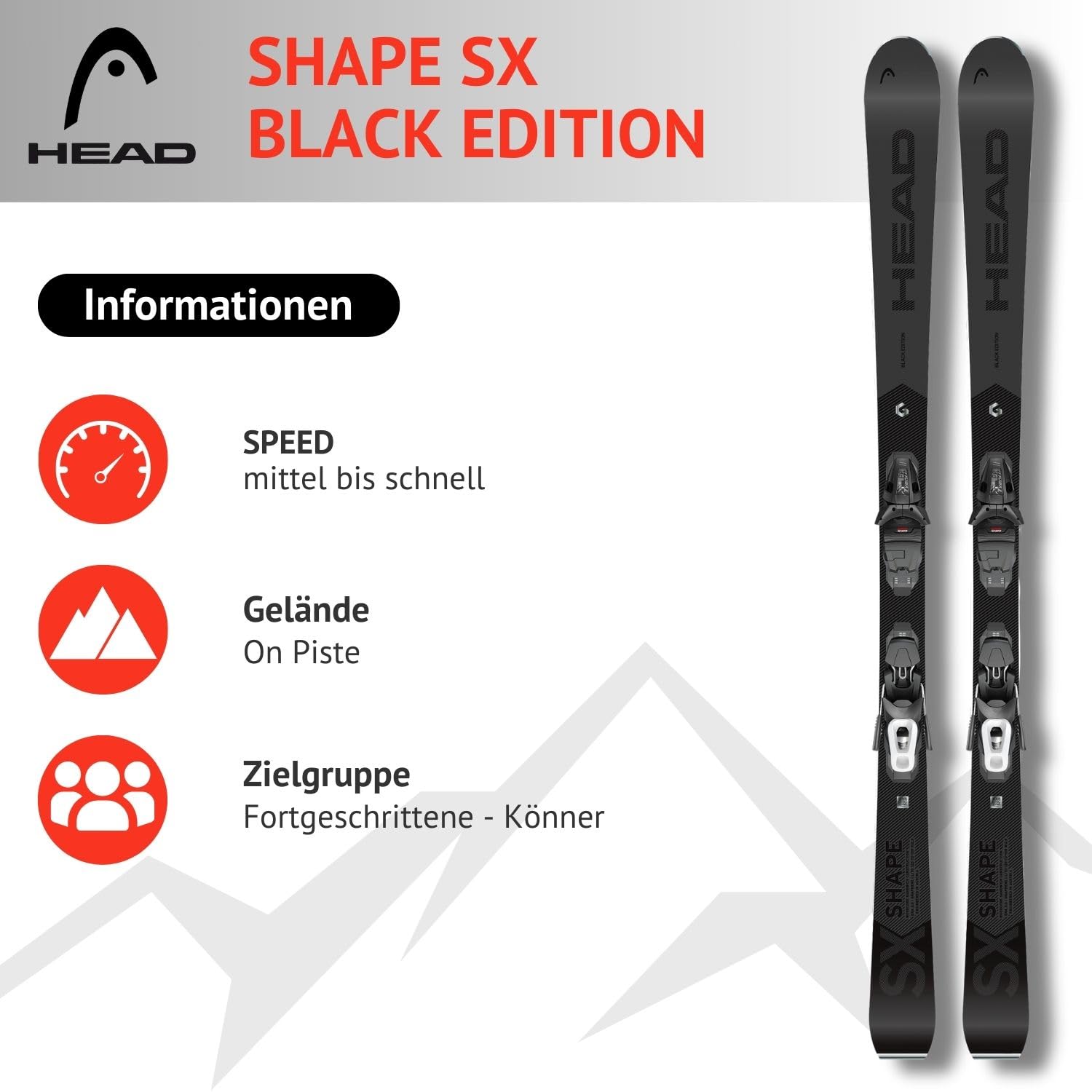 Ski Alpinski Pistenski - Head Shape SX Black Edition - Speed Rocker - inkl. Bindung PR11 GW Gripwalk Z3-11 - für Fortgeschrittene und Könner - Carvingski für präparierte Piste