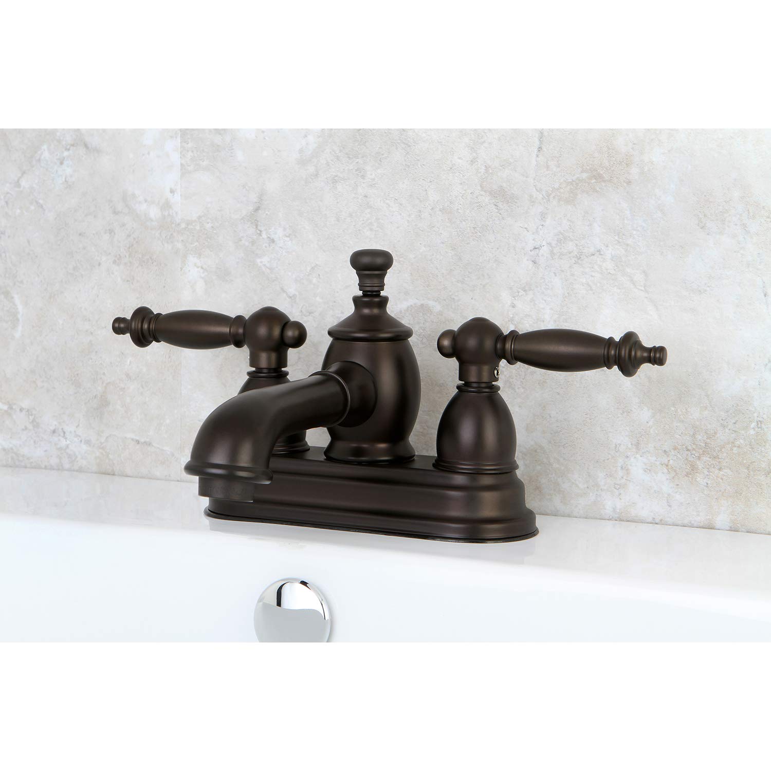 Kingston Brass KS7005TL Llave de Grifo de baño de 10,16 cm con válvula Clic-clac de latón, Bronce aceitado, 4-1/2 inch in Spout Reach