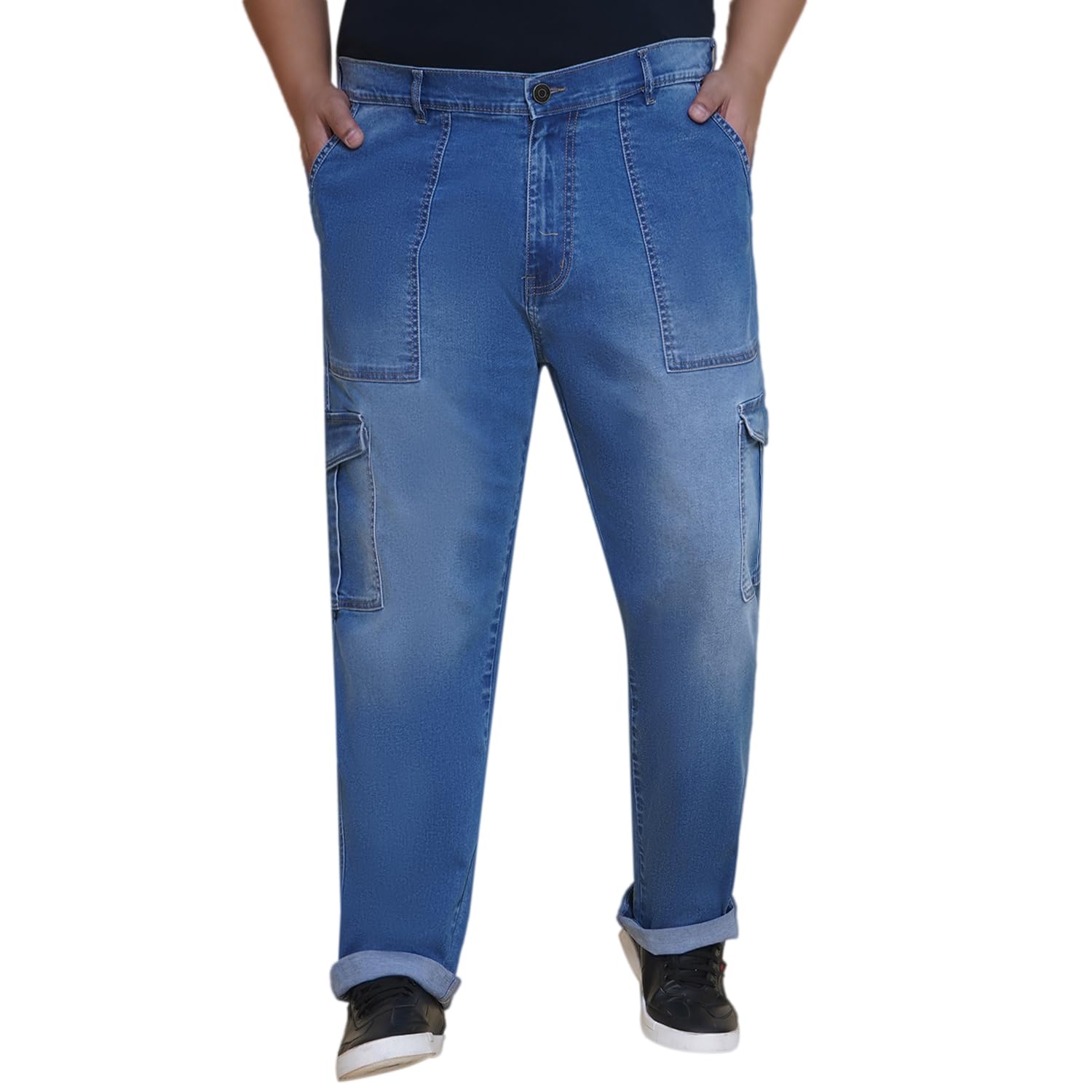 Plus Size Men Regular Fit Blue Stretchable Cargo Jeans (JPJ27122_Blue)-image-38
