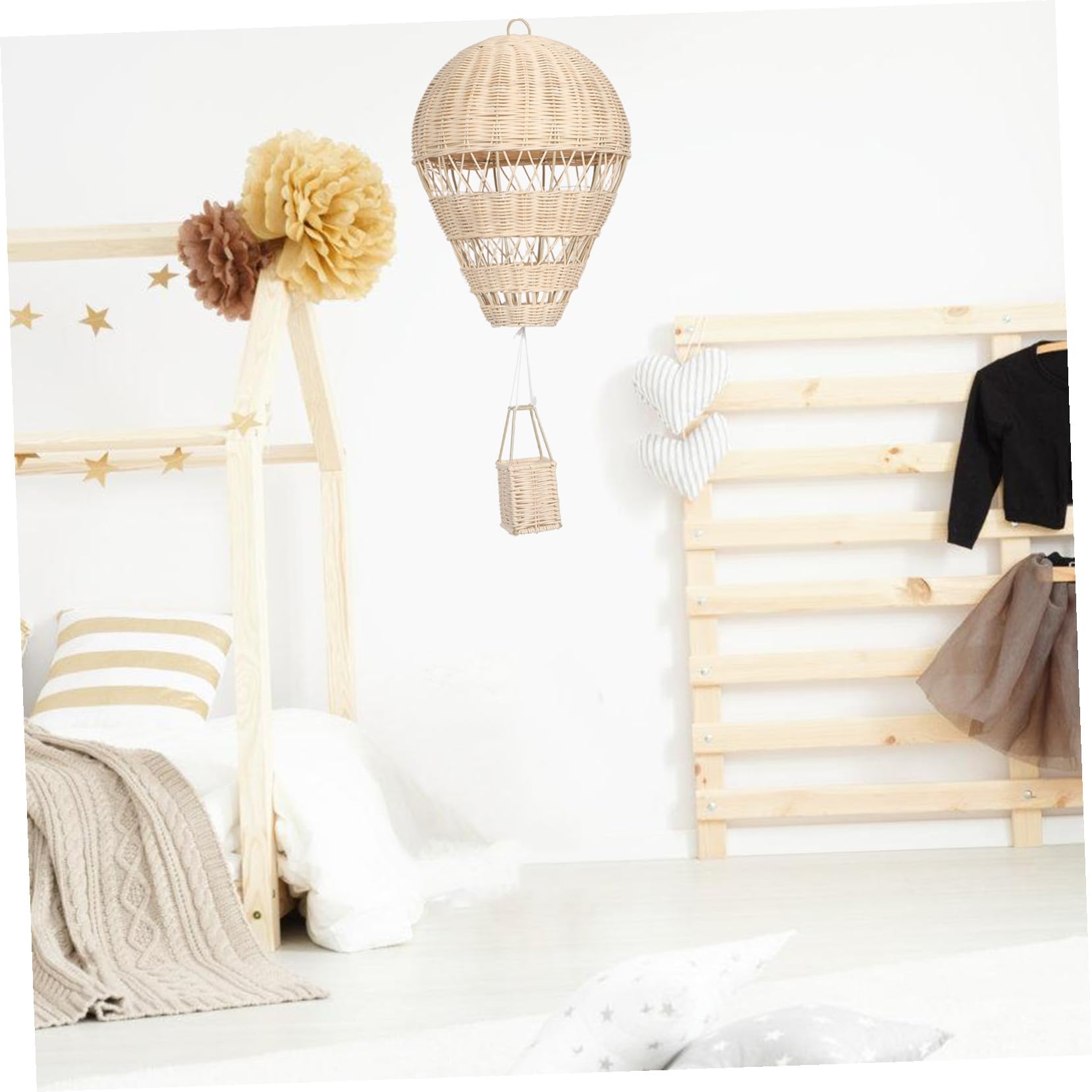 Artibetter Geflochtener Rattan Heißluftballon Hängedekoration mit Lichterkette für Kinderzimmer Wohnraum Fotorequisite