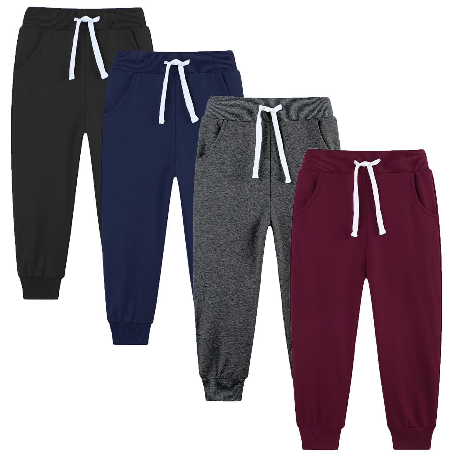 Avsead 4-Pack Cotton Joggers: Active Soft Sweatpants for Boys (Sizes 2-14) with Drawstring