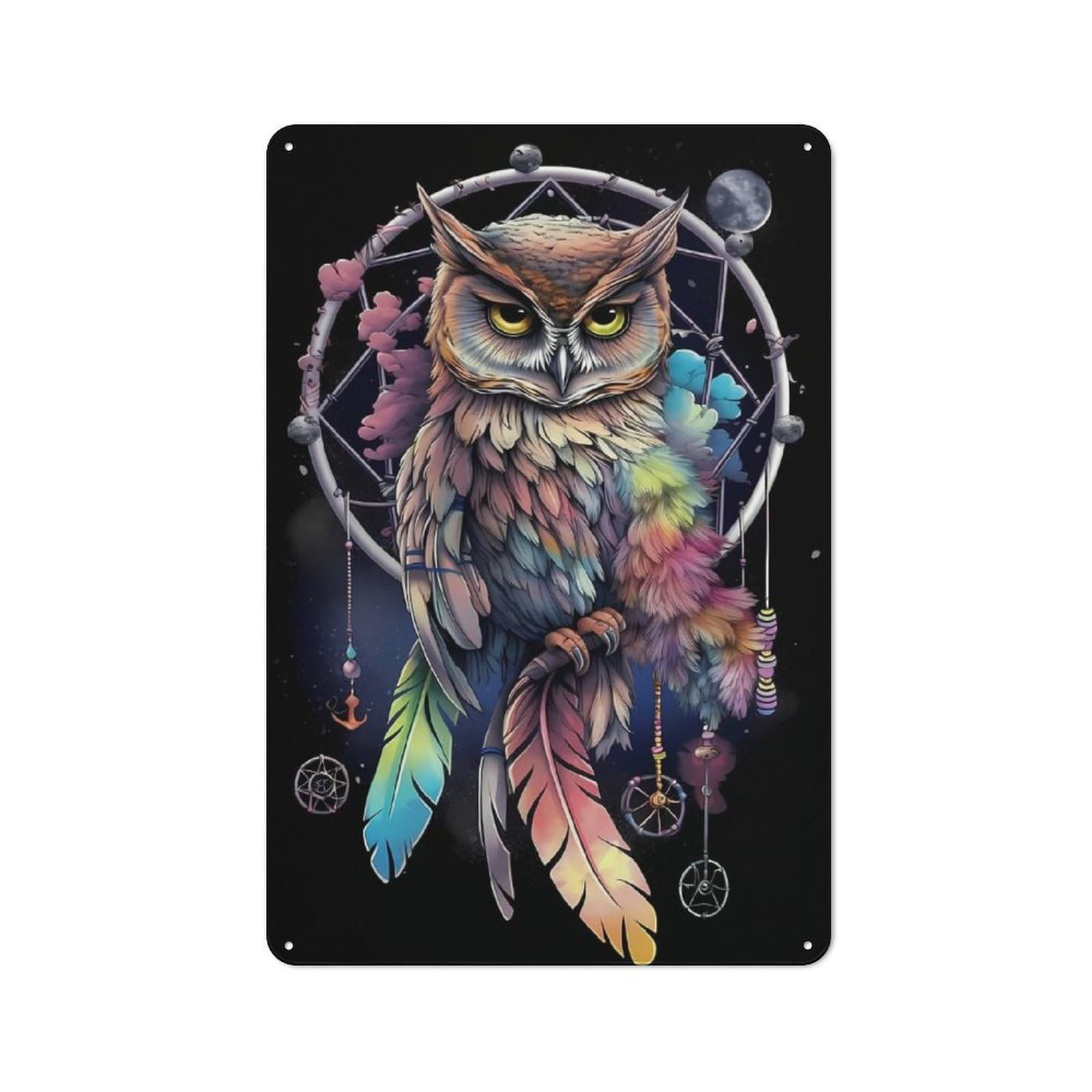 Junmoney Dreamcatcher Mandala Owl Retro Metal Plaque 30X20cm Featuring For Home Bar Wall, For Room Styling Across Home Bars And Entertaining Spaces