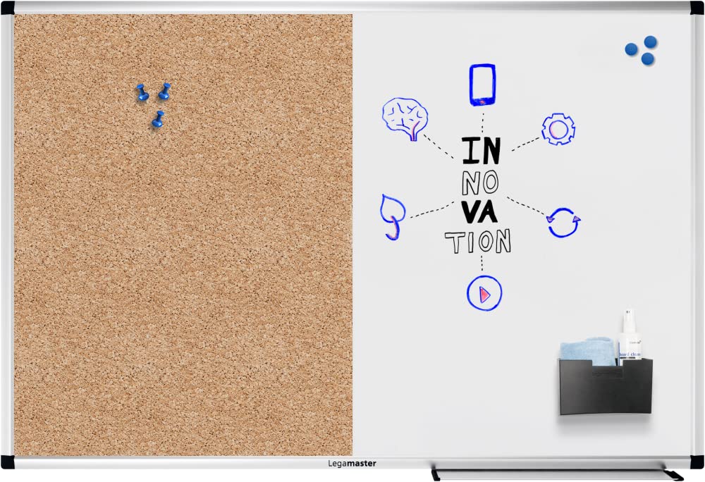 Legamaster UNITE Kombiboard - 60x90cm – Whiteboard-Korkkombination – Whiteboard magnetisch und beschreibbar – Korktafel zum anpinnen von Bildern und Plänen aus 100% Naturkork