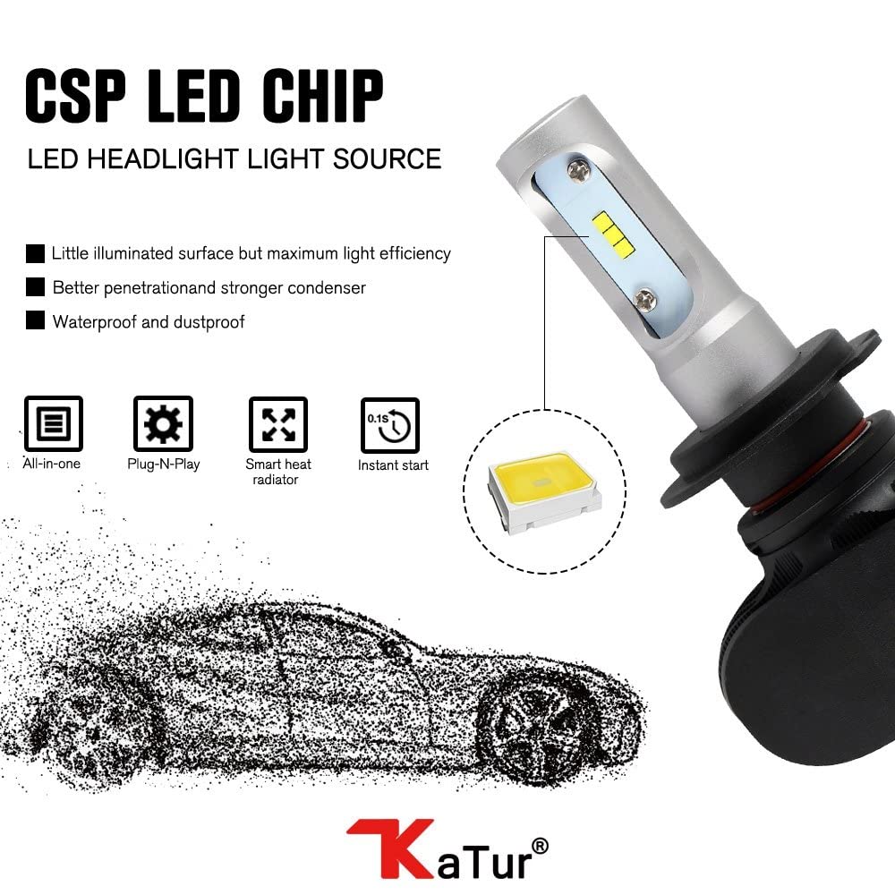 KATUR H7 żarówka LED do reflektorów, 50 W 6500 K 8000 lumenów IP68 wodoodporna bardzo jasne chipy CSP zestaw do konwersji - 3 lata gwarancji