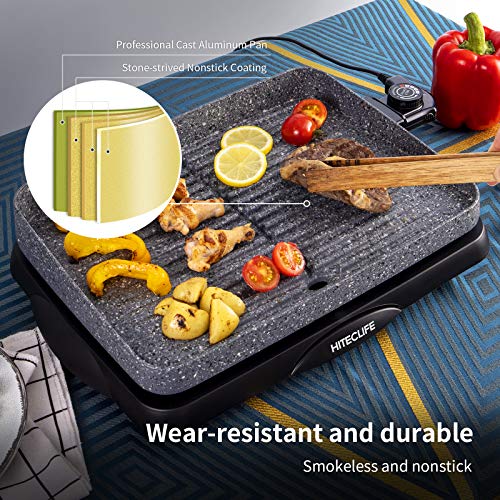 Indoor Grill Smokeless Electric Nonstick BBQ Grill Dishwasher Safe 14 inch Griddle, 1500W Detachable Contact Grilling with Smart 5-Heat Temp Controller, Fast Heat Up Family Size Tabletop Plate Black