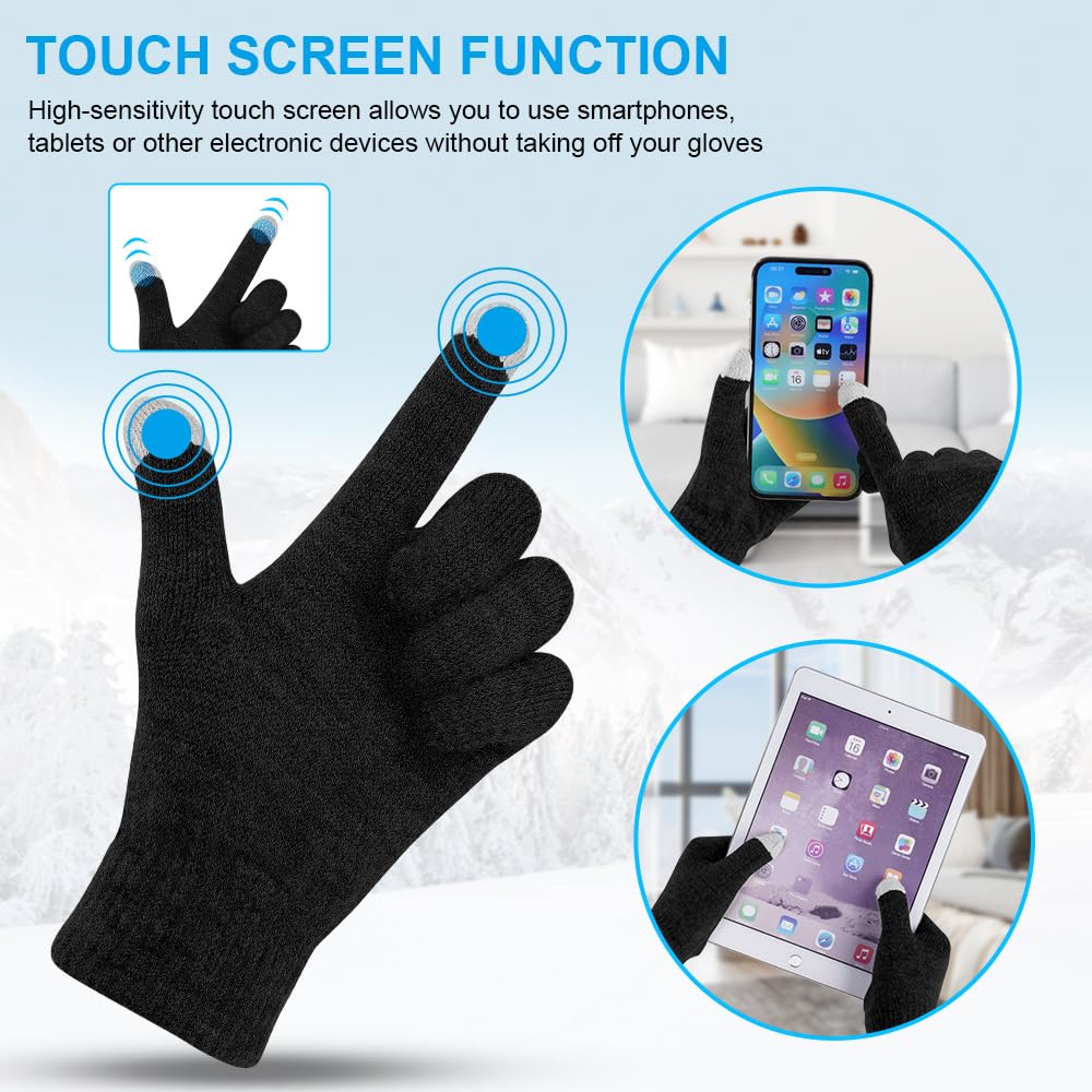 flintronic Set Guanti sciarpa Cappello 3 in 1, Berretto Invernale in Maglia Elasticizzata Calda, Sciarpa Rotonda e Set Guanti Touch Screen, Regalo per Uomo Donna