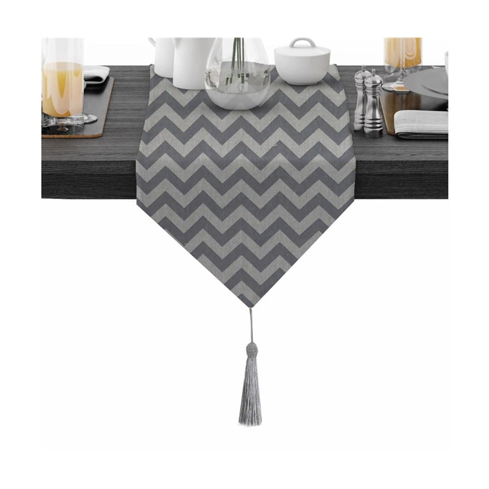 Tischläufer, Tischdecke Vintage aus Baumwolle Wellenmuster Grau 30x320CM für Abendessen Hochzeit Dekor