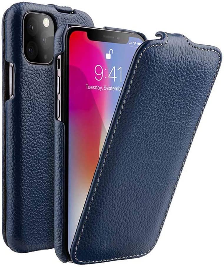 Étui de téléphone rabat vertical cuir véritable bleu pour iPhone 11 Pro Max
