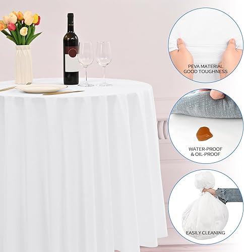 Miniatura 4 de YMHPRIDE Paquete de 24 manteles redondos blancos, manteles desechables de plástico blanco de 84 pulgadas, manteles de plástico blanco para fiestas,