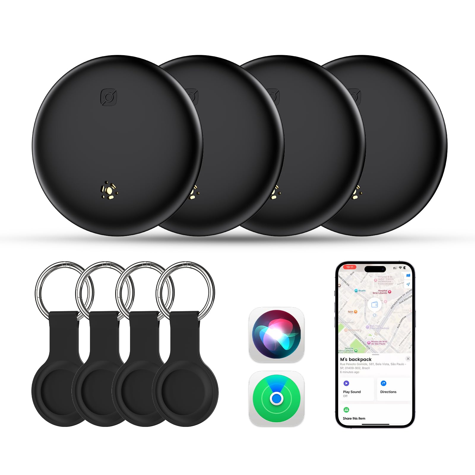 LENTION 4-Packs Air Tracker Tag, Item Finder Works with Apple Find My (iOS Only), Bluetooth Tracker for Kids, Keys, Luggage, Suitcases, Vehicles, Loud Beep, IP67 Waterproof with Replaceable