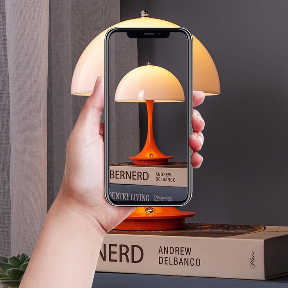 Lampada da tavolo a LED Senza fili Batteria Fungo Lampada da tavolo con Touch Dimmerabile Lampada da comodino Ricaricabile USB Lampada a fungo Moderna 3000K-6000K Luce da Scrivania a LED,Arancia