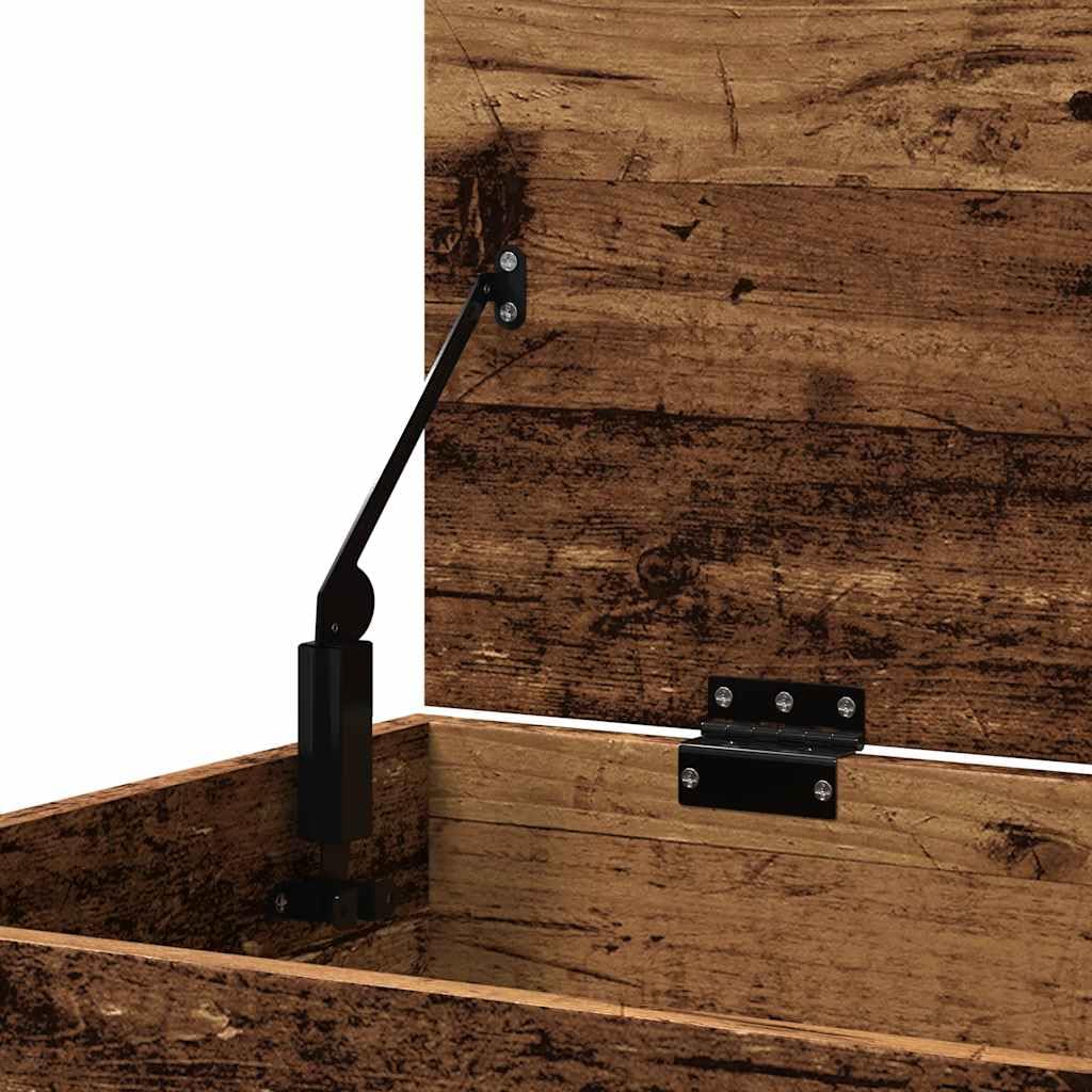 Baúl de almacenaje con aspecto de madera envejecida, 84 x 42 x 46 cm, banco de madera rústica con tapa para salón, versátil para espacio de almacenamiento adicional