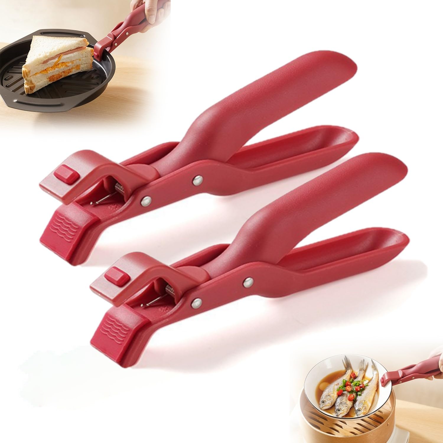 2Pcs Anti-scalding Bowl Holder - Multi-Purpose Anti-Scald Bowl Holder Clip for Kitchen - Silicone Anti-Scalding Hot Plate Tongs Bowl Plate Clips - Kitchen Tool for Bowl, Pan, Plates (Red)