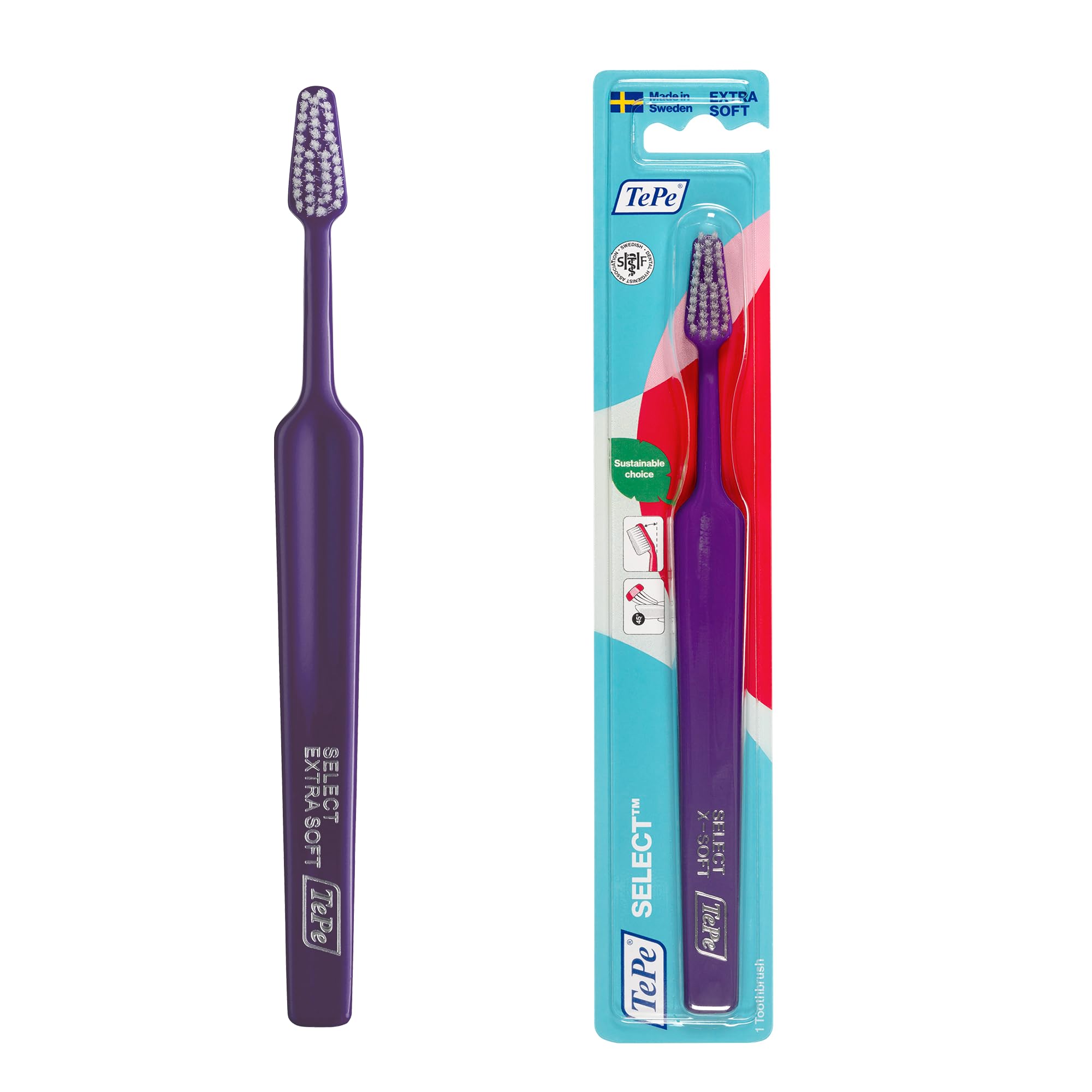 TePe Select Toothbrush, Extra Soft, 1pc, Easy Plaque Removal with Tapered Brush Head, Extra Soft Bristle Toothbrush for Gentle Cleaning