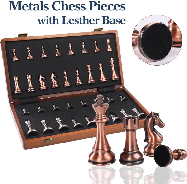Miniatura 5 de Juego de tablero de ajedrez de nogal de 15 pulgadas para adultos y niños, juego de ajedrez de viaje portátil plegable para torneos profesionales