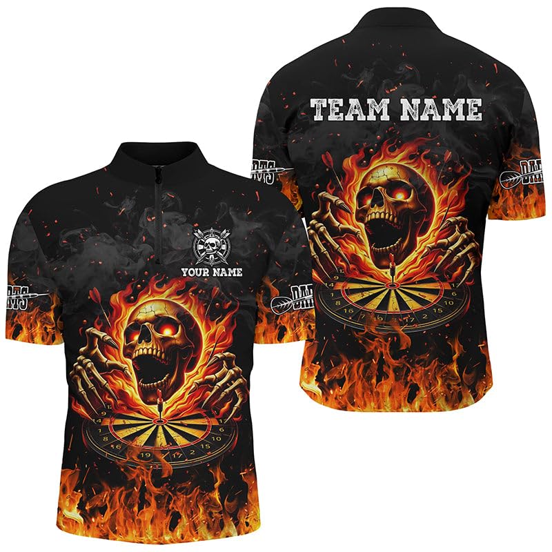 Customize Dart Shirts, Dart Jersey, Dart Jerseys for Men, Fire Skull Flame Dartboard, Personalized Jersey