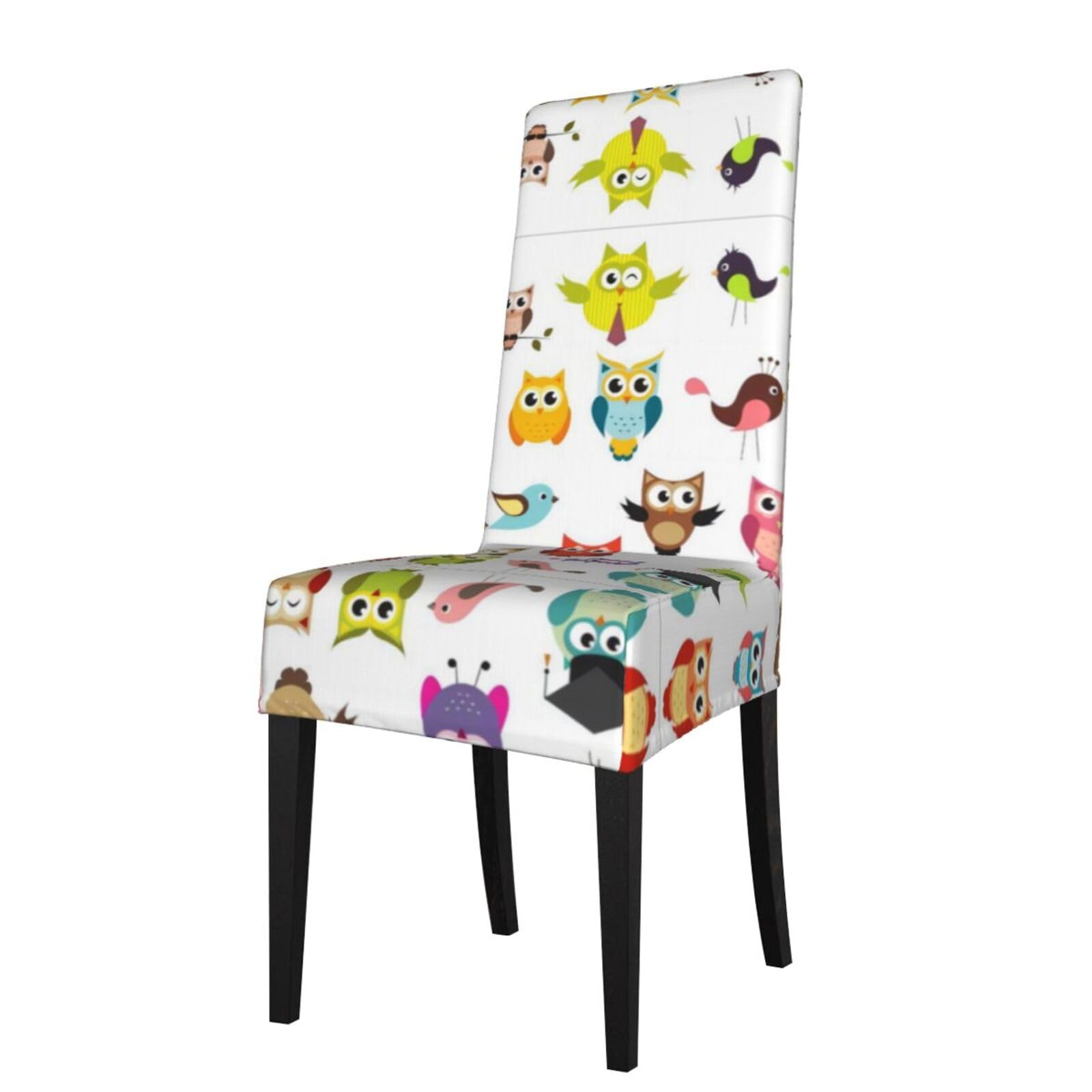 Hlsbssl Black Cartoon Owl Printed Dining Chair Covers, Fully Enclosed, Removable And Washable, Suitable For Family Banquets And Celebrations