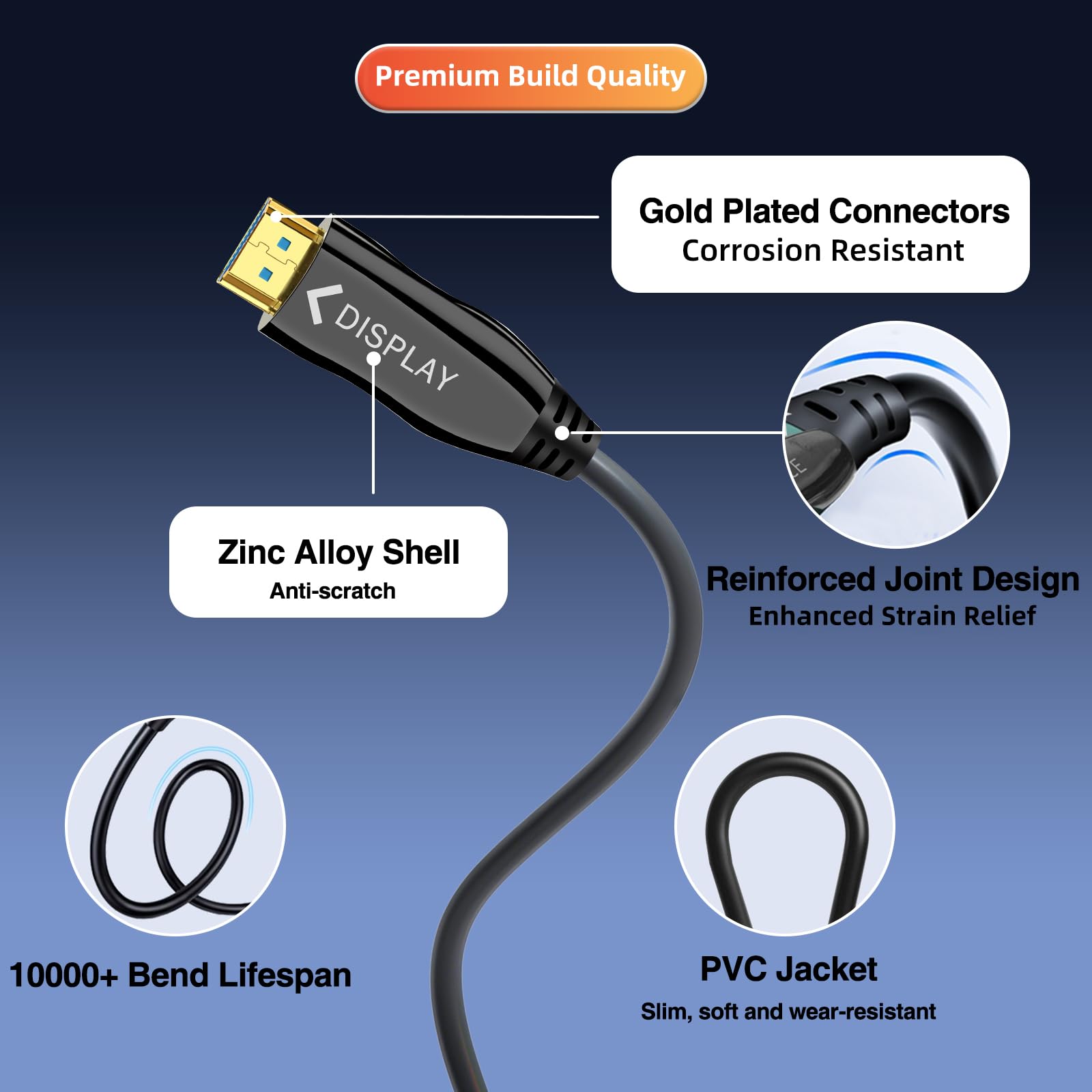 Cavo HDMI 2.0 in fibra ottica, 18 Gbps, 18,3 m, cavo HDMI ad alta velocità 4K a 60 Hz con arco HDR, cavo ottico HDMI tipo A direzionale per TV, proiettore, console di gioco