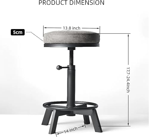 Miniatura 9 de BOKKOLIK Taburetes de bar industriales (juego de 2) altura de mostrador ajustable de 24 a 27.5 pulgadas, taburete de isla de cocina vintage, silla