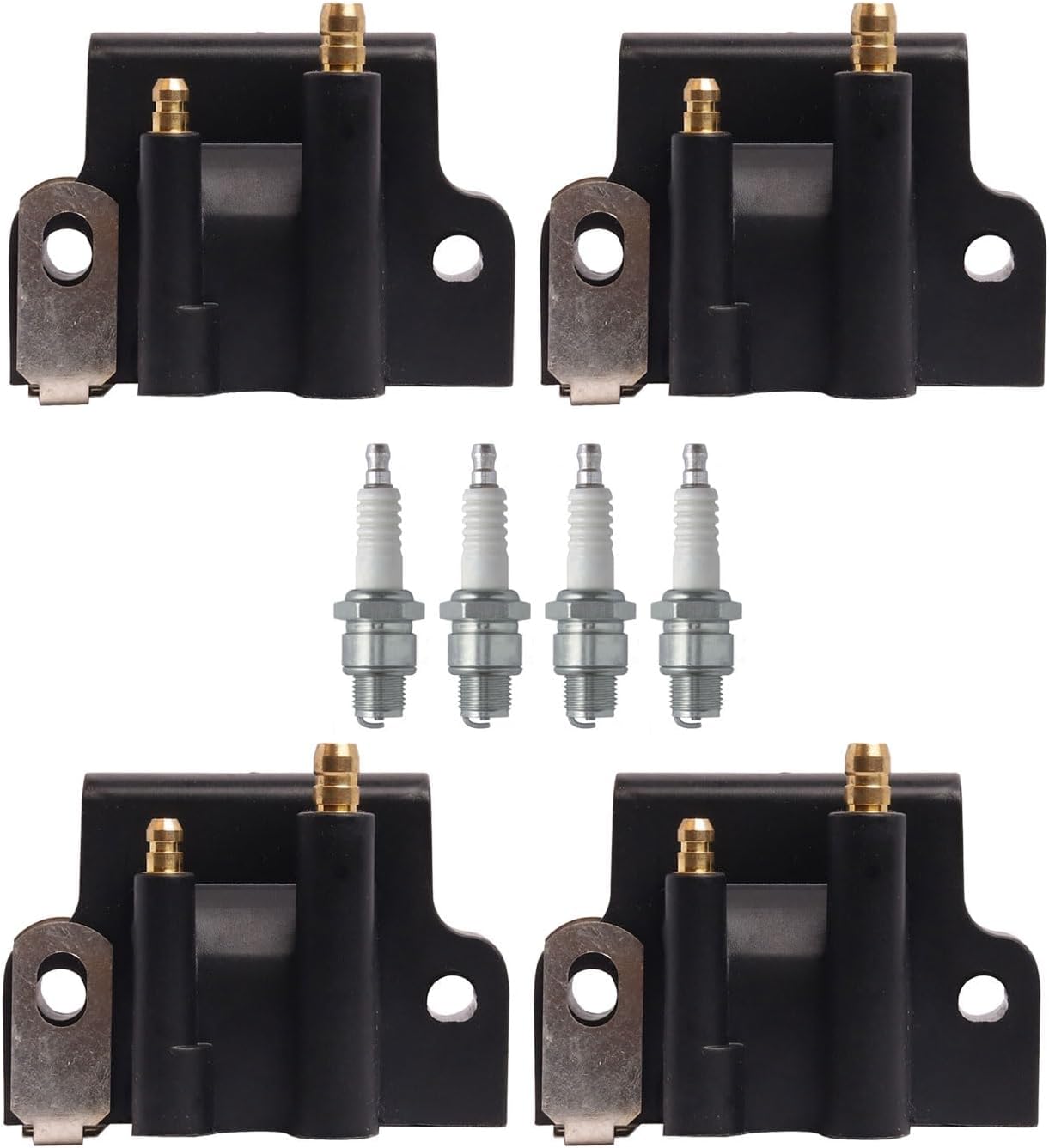ENA 582508 4-Pack Ignition Coil with 4 Spark Plug Compatible with Johnson Evinrude Outboard Motors 1985-2005 4HP to 300HP 2-Stroke Carbureted Engines Replaces 18-5179 183-2508 72010