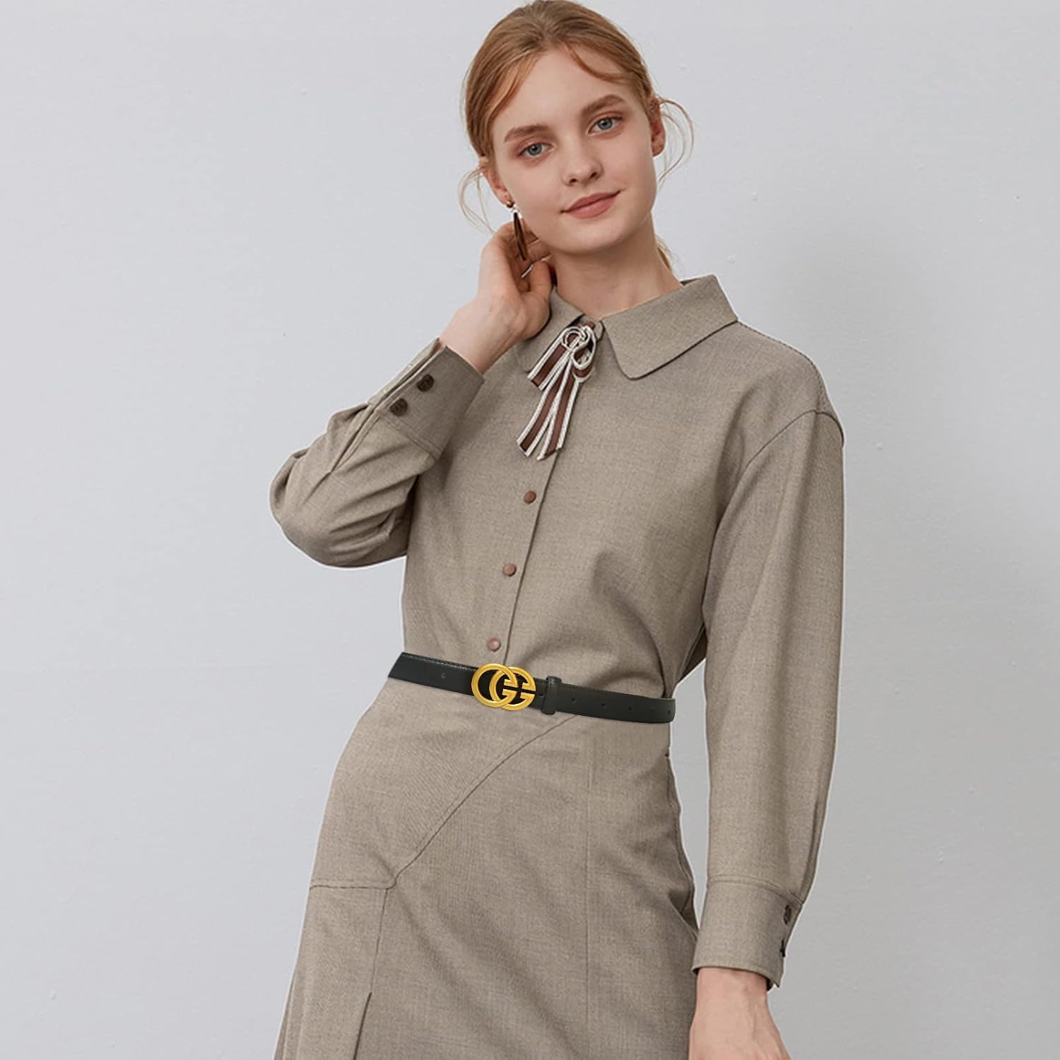 Women's Fashion Classic Metal Buckle Leather Belt with Jeans Dress image 3