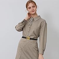 Vista 412 de Cinturón de cuero clásico con hebilla de metal para mujer con vestido de jeans Aah-negro-clásico