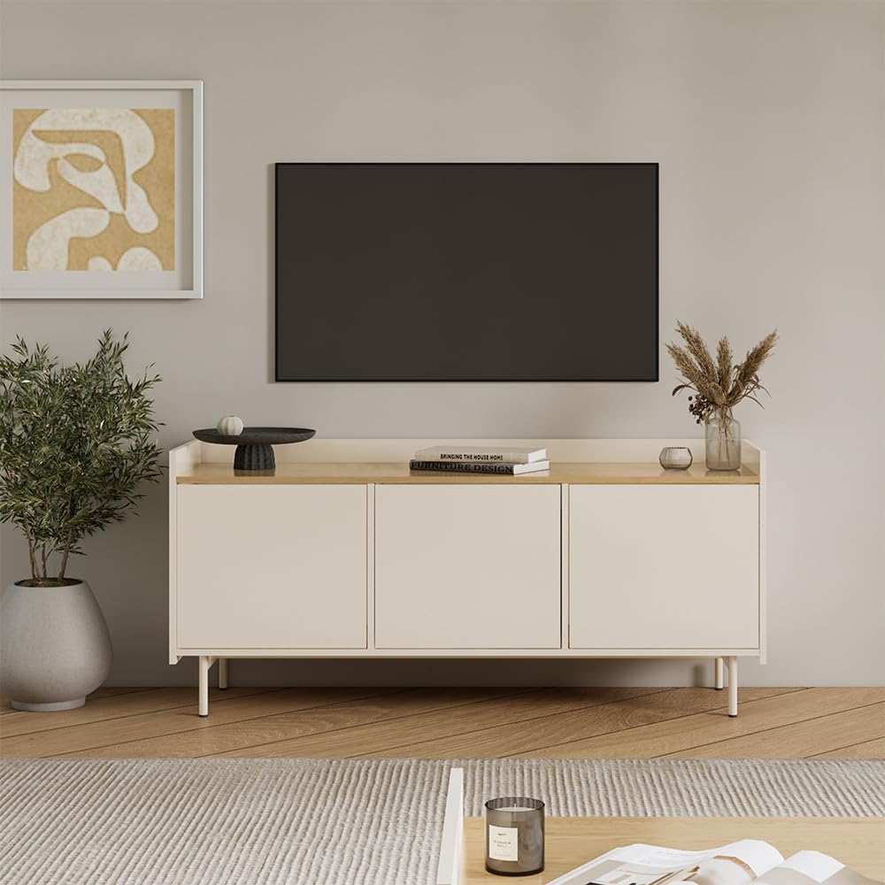 Vicco Mobile tv Velina, Crema, 140 x 63 cm con 3 porte, adatto come mobile TV con vano a giorno