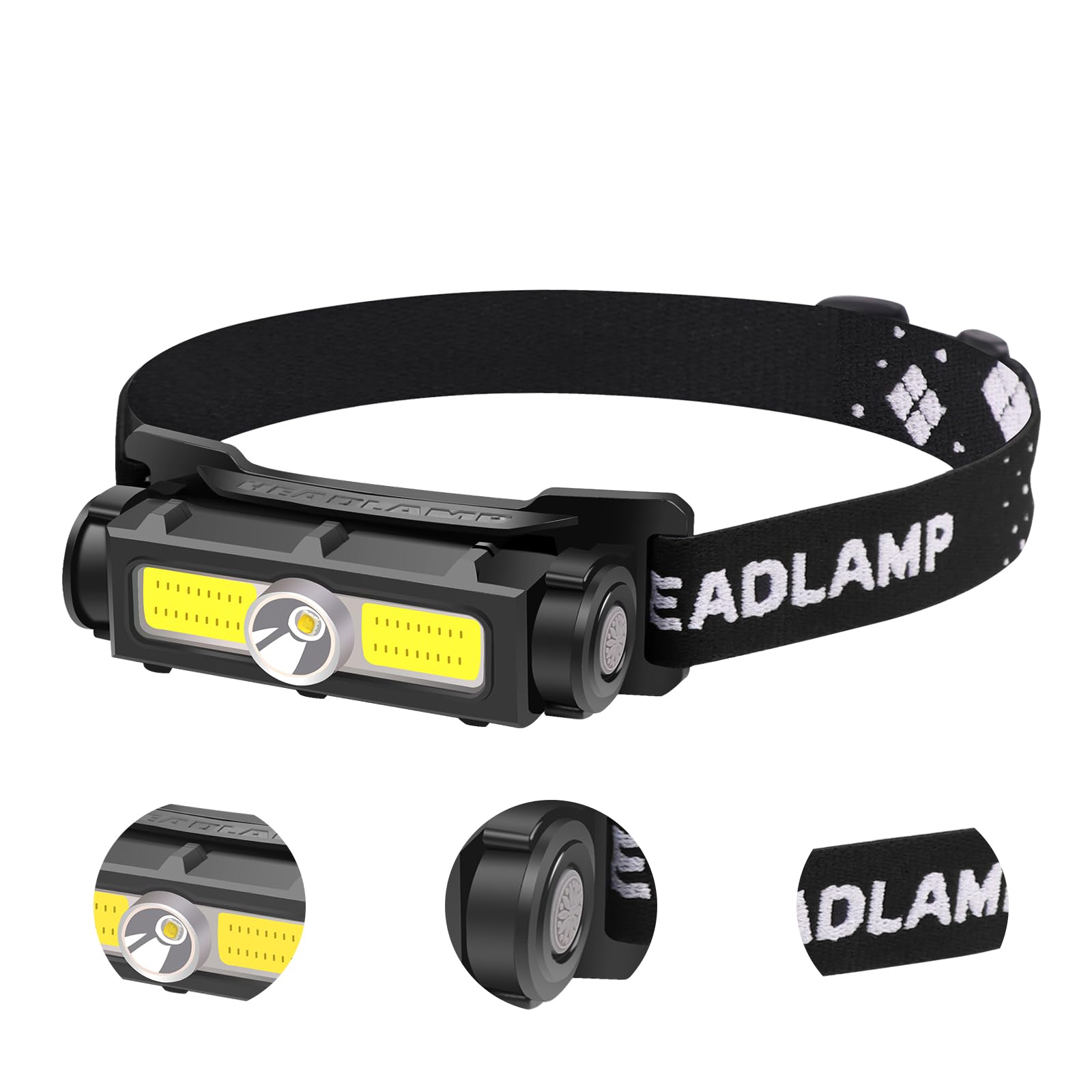 PINSAIRechargeable Headlamp, Super Bright Head Lamp for Head, LED Flashlight Headlight, Waterproof Adjustable Head Lights for Adults, Camping, Running, Fishing, Hiking