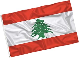 علم لبنان بألوان زاهية بخياطة مزدوجة وحلقتين نحاسيتين مقاس 0.9 × 1.5 م