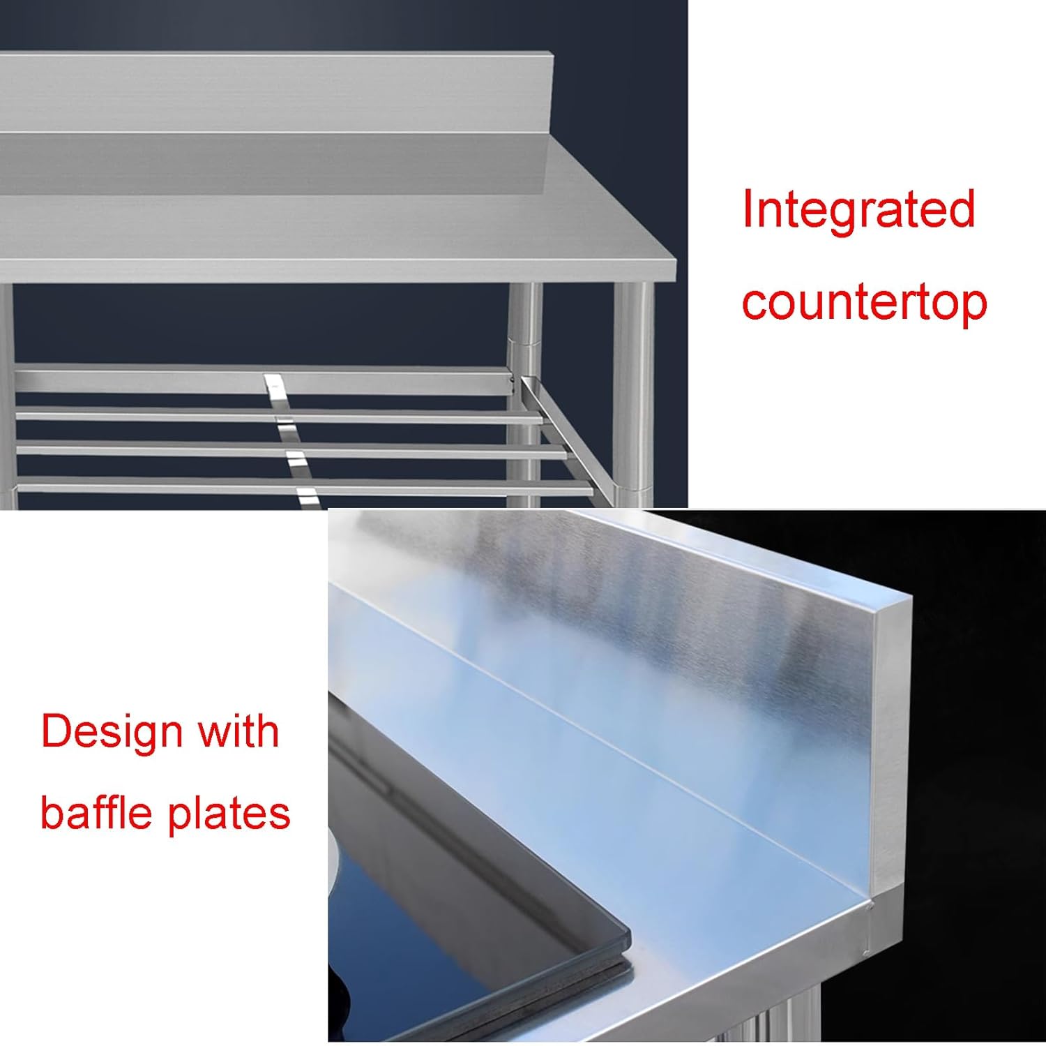 Three-Layer Removable Thickened Stainless Steel Work Table Kitchen Storage Openwork Shelf Rack with Raised Guardrail Workbench