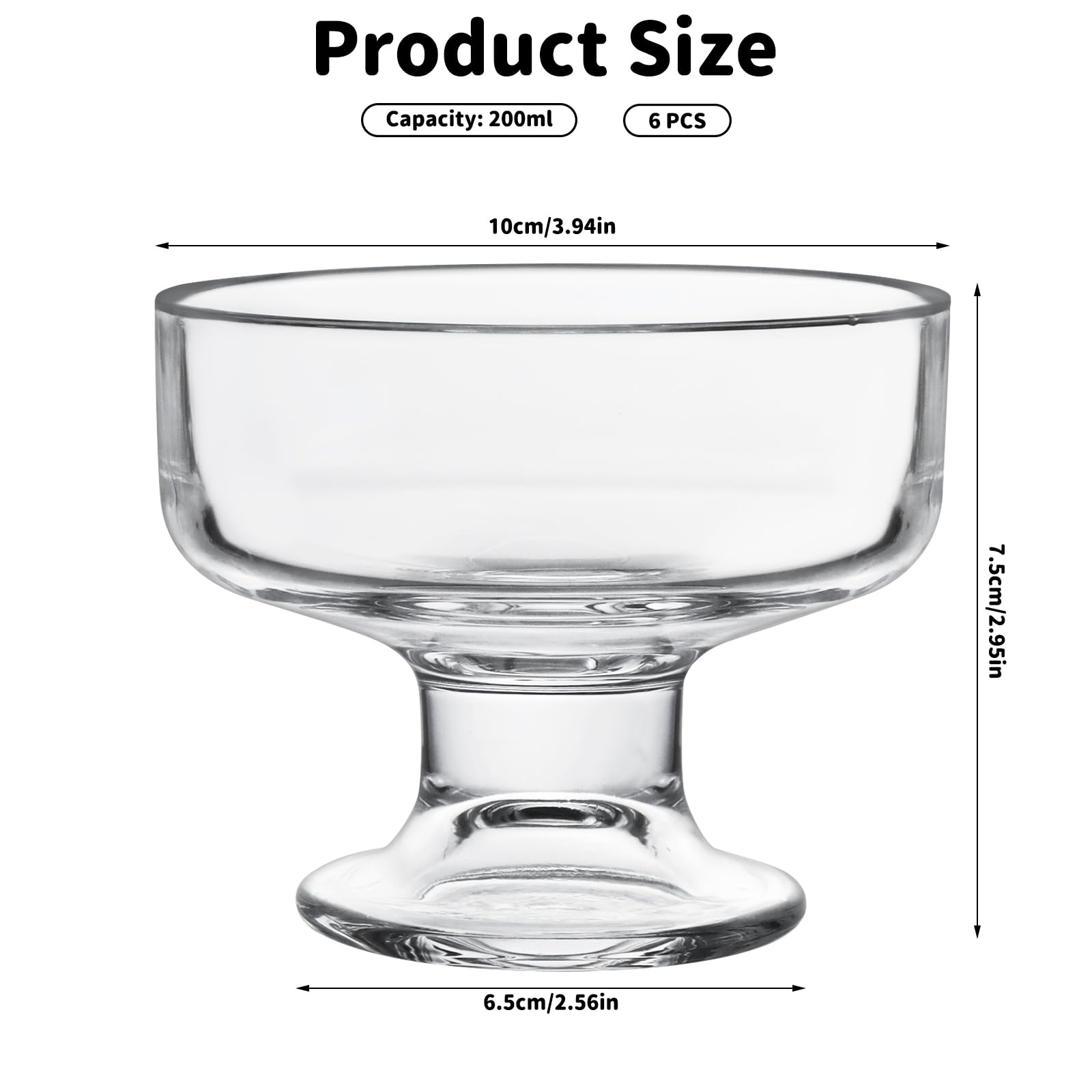 Juego de 6 vasos de helado para helado, cuencos de postre de vidrio de 200 ml, cuencos transparentes para helado, vasos de cóctel de gambas, cuencos para servir postres, pudín, aperitivos