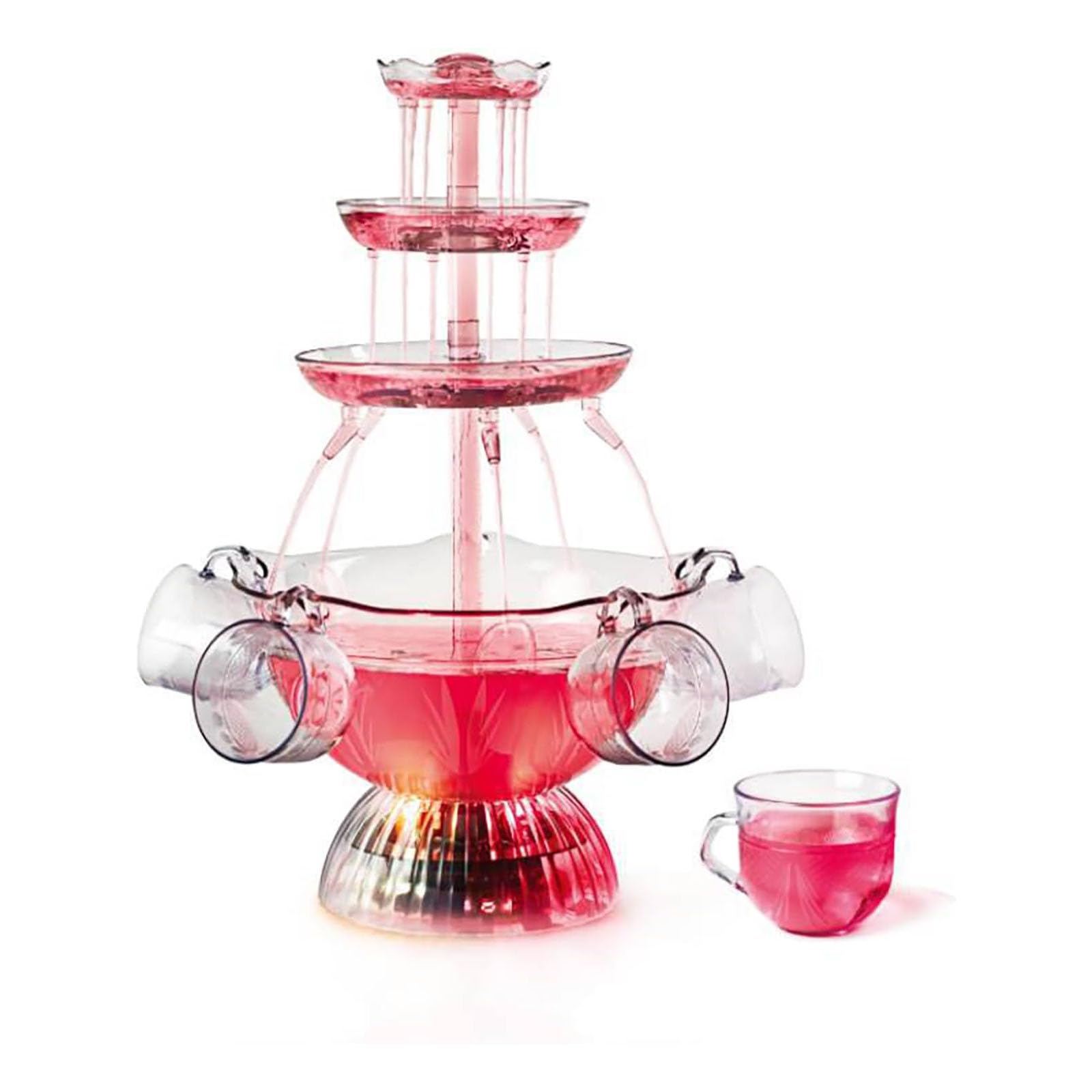 Fontana elettrica a 3 livelli, base illuminata a LED con 5 tazze riutilizzabili, capacità 1,5 galloni, fontana per champagne, vino, birra, succo, perfetta per matrimoni e feste