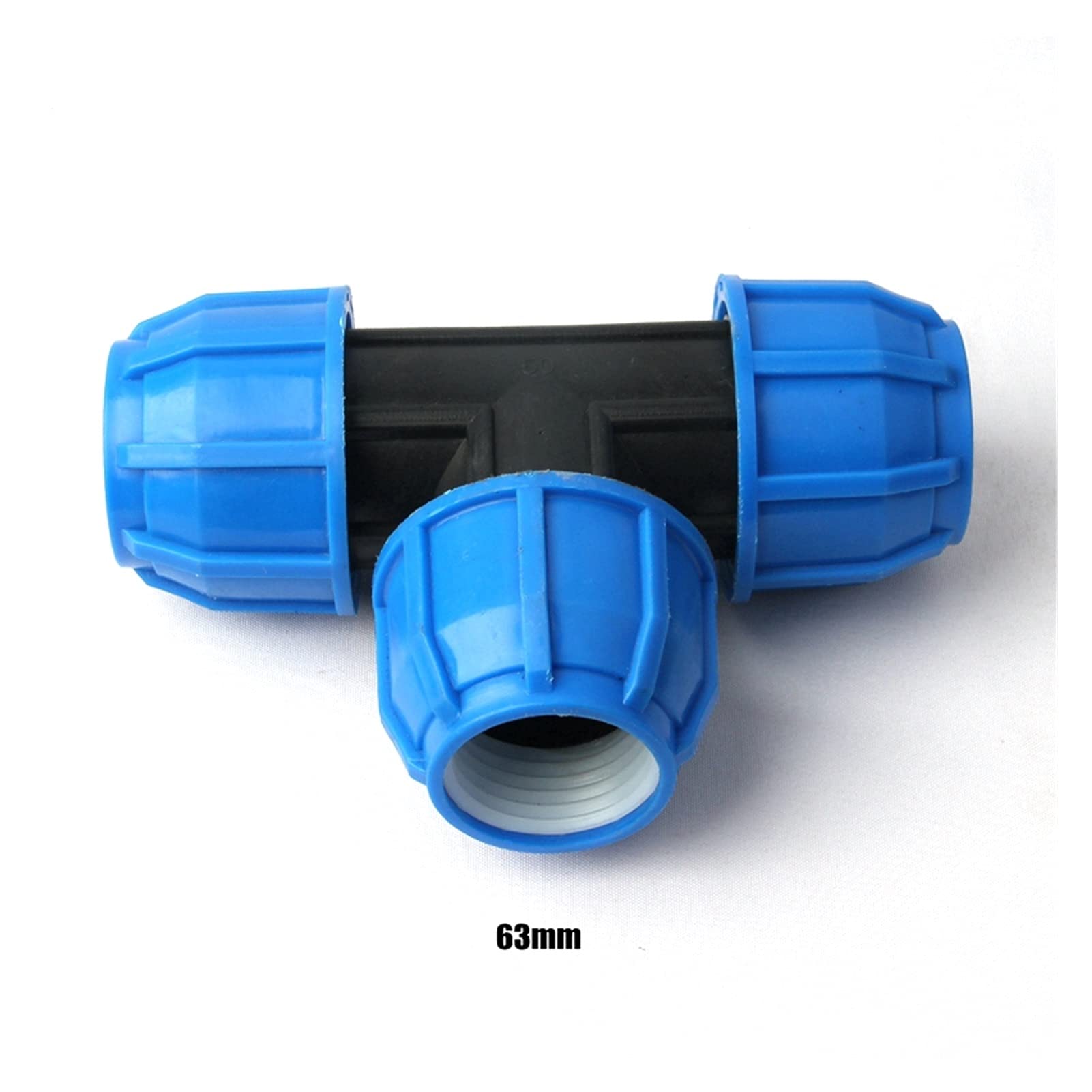 Manguera de jardín de cocina 1 50 mm 63mm Conector de camiseta de PE para el sistema de riego de invernadero agrícola Jardín Conector de tubería de tubería de agua Conector rápido