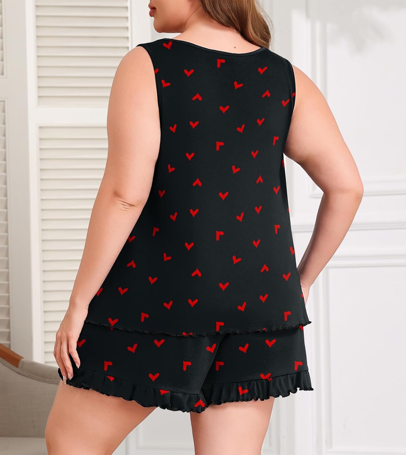 Lastshe Women Plus Size Pajama Set 2 piece Pjs Sleeveless Tank Tops Ruffled Shorts Print Super Soft Lounge Set Loungewear - Image 5