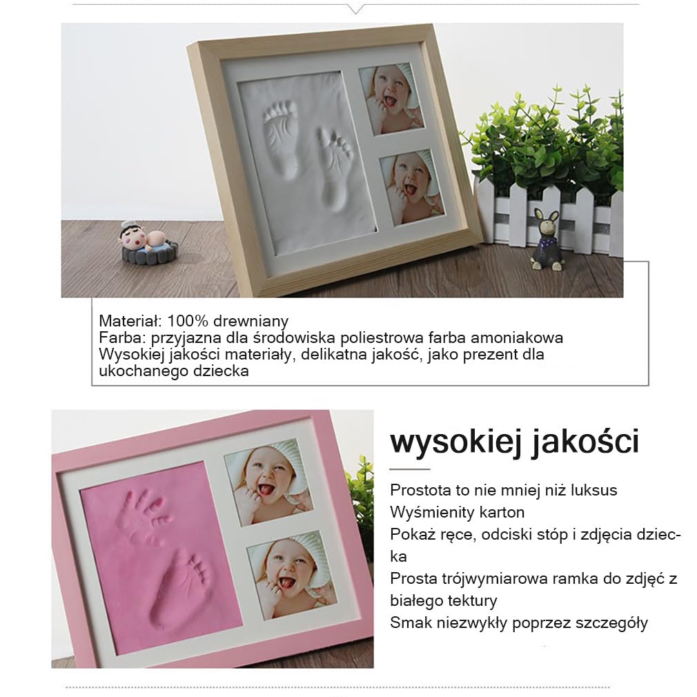 Zestaw dla Noworodka Ramka Odcisk Dłoni I Stopy,Ślad Dziecka Zestaw Pamiątkowa Ramka na Zdjęcia,prezenty na Baby Shower dla Dziewcząt Chłopców,Drewniany