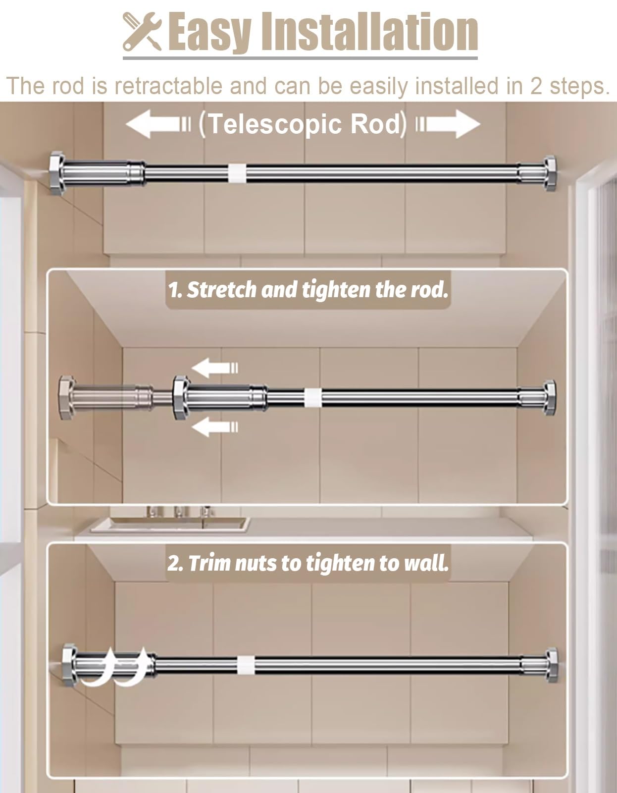 Asta Appendiabiti Regolabile in Acciaio Inox, Barra Appendiabiti Multifunzionale per Guardaroba, Asta telescopica per bucato, Appendiabiti da Porta, Armadio (Nero)