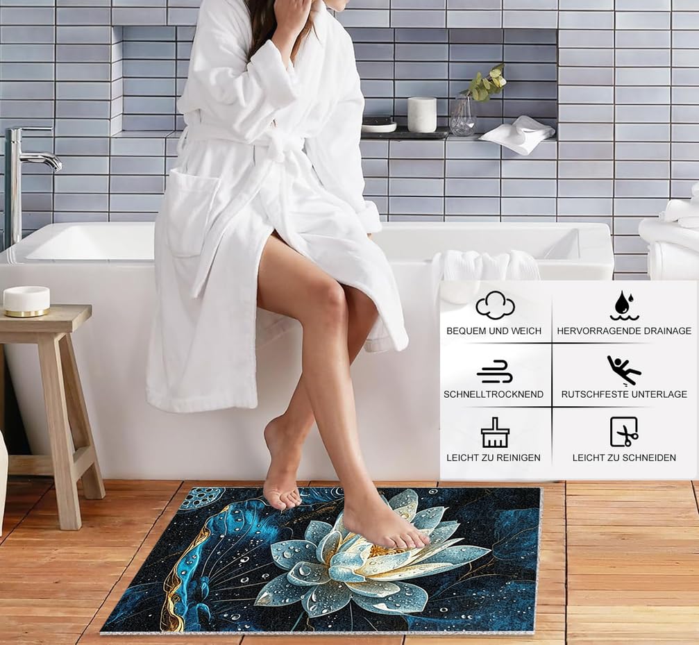 Duscheinlage rutschfest 90X90 cm Lotusmuster Duschmatte PVC Luffa Material Weich Komfort mit Ablaufloch Matte für Duschkabine und Badezimmer