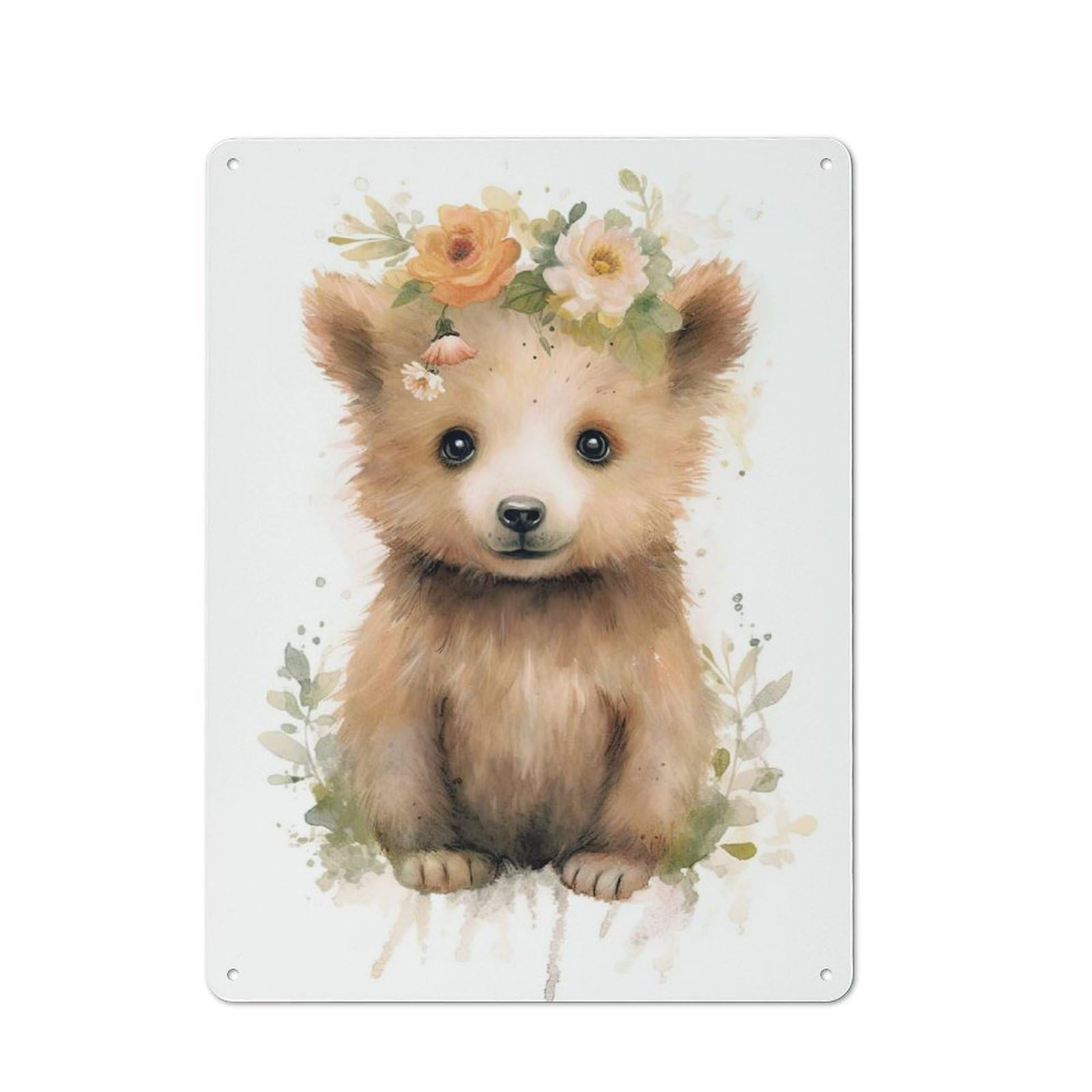 Junmoney Style-7 Industrial Watercolor Baby Bear Art Tin Sign 40X30cm, Garage Wall Decor For Garage, Hobby Room, Office Or Man Cave