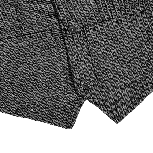 Image of Boys Retro Tweed Vest for Kids Classic Casual Waistcoat | vintage herringbone, toddler little kids vests, flap pocket, sleeveless, slim fit, wedding outfit, christmas birthday party