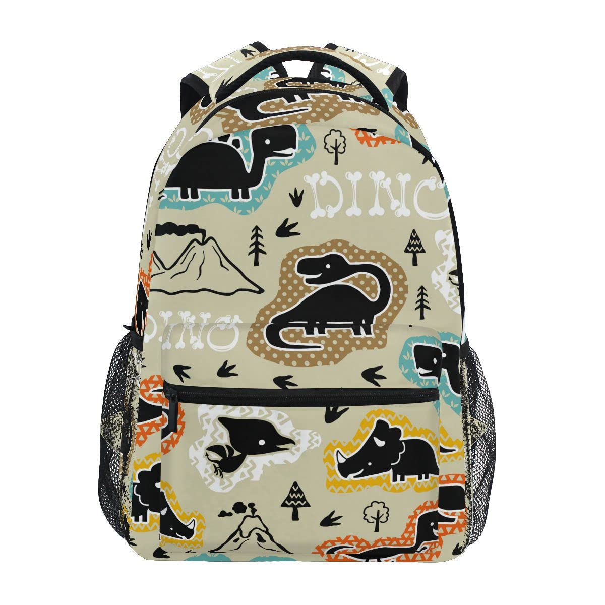 Cool Funny Dinosaurs Silhouette Backpacks College School Book Bag with Name Tag for Children Travel Bag