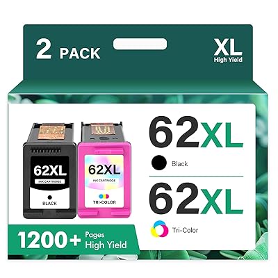 62XL 62 Ink Cartridges Black and Color Combo Pack Envy 7640 Remanufactured Replacement for HP 62XL 62 Ink Envy 5660 5540 7645 5740 5746 OfficeJet 250 200 Printer,Black,Tri-Color,2-Pack