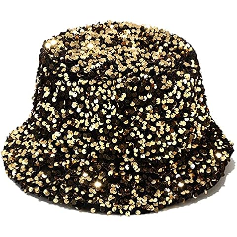 IHAUIUE Sparkly Sequin Bucket Hat Trendy Metallic Fisherman Cap Reversible Packable Fishing Hats for Party Club Dance, Gold, Large Cover