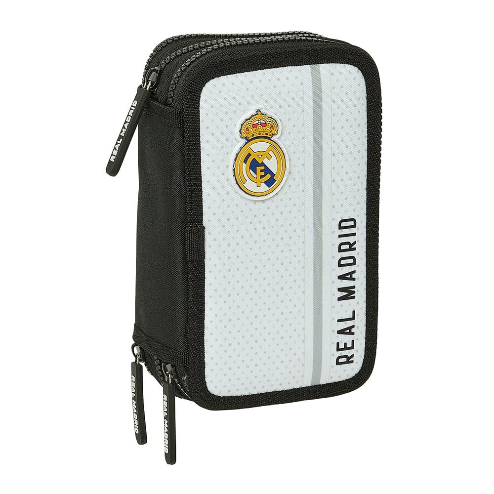 REAL MADRID 1ª EQUIPACIÓN 24/25 - Estuche Escolar con 36 Útiles Incluidos, Estuche Infantil, Estuche Niño, Ideal para Niños de 5 a 14 Años, Cómodo y Versátil, 12.5x5.5x19.5 cm, Color Blanco/gris