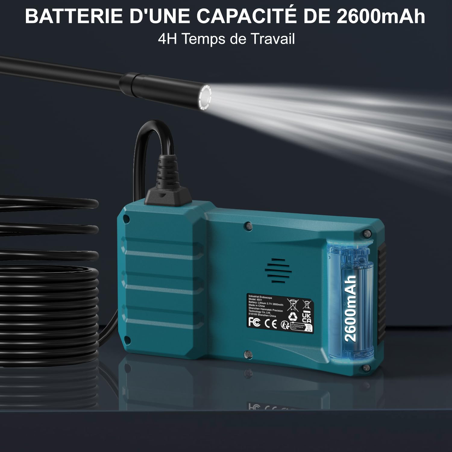HANMATEK Endoscope Industriel, Écran TFT de 4,3 Pouces, Câble Flexible de 16,5 Pieds, Caméra de 8 mm avec lumières LED Réglables, Chargement USB-C, Autonomie de 4 Heures, Écran Rotatif à 180° IE01